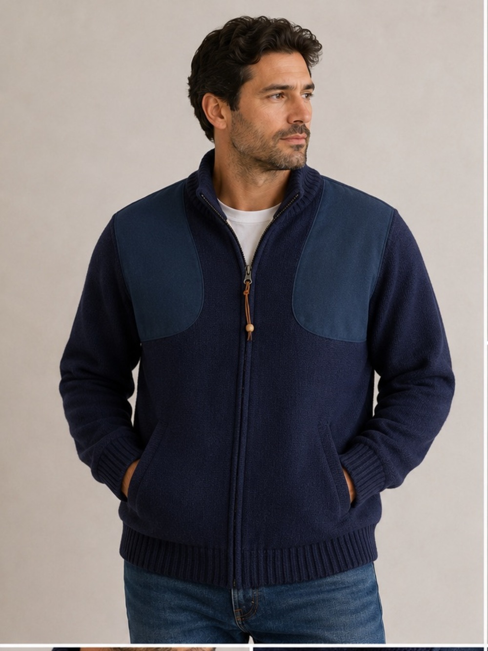 BERETTA Men’s Navy Wool Jacket NWOT Sherpa LinenFull Zip Sweater Coat Large